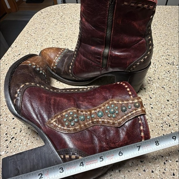 Old Gringo Burgundy and Brown Embellished Ankle Boots - Picture 3 of 7